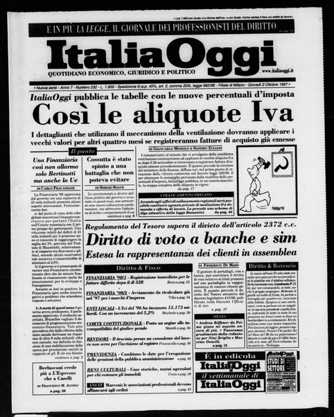 Italia oggi : quotidiano di economia finanza e politica